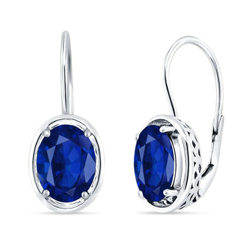Oval Solitaire Drop Dangle Leverback Earring Blue Sapphire CZ 925 Sterling Silver Wholesale